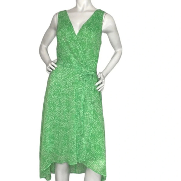 DKNY "NEW" Green Fairy Midi Feminine V-Neck Ethereal Chiffon Wrap Dress Size 14 - Picture 2 of 10